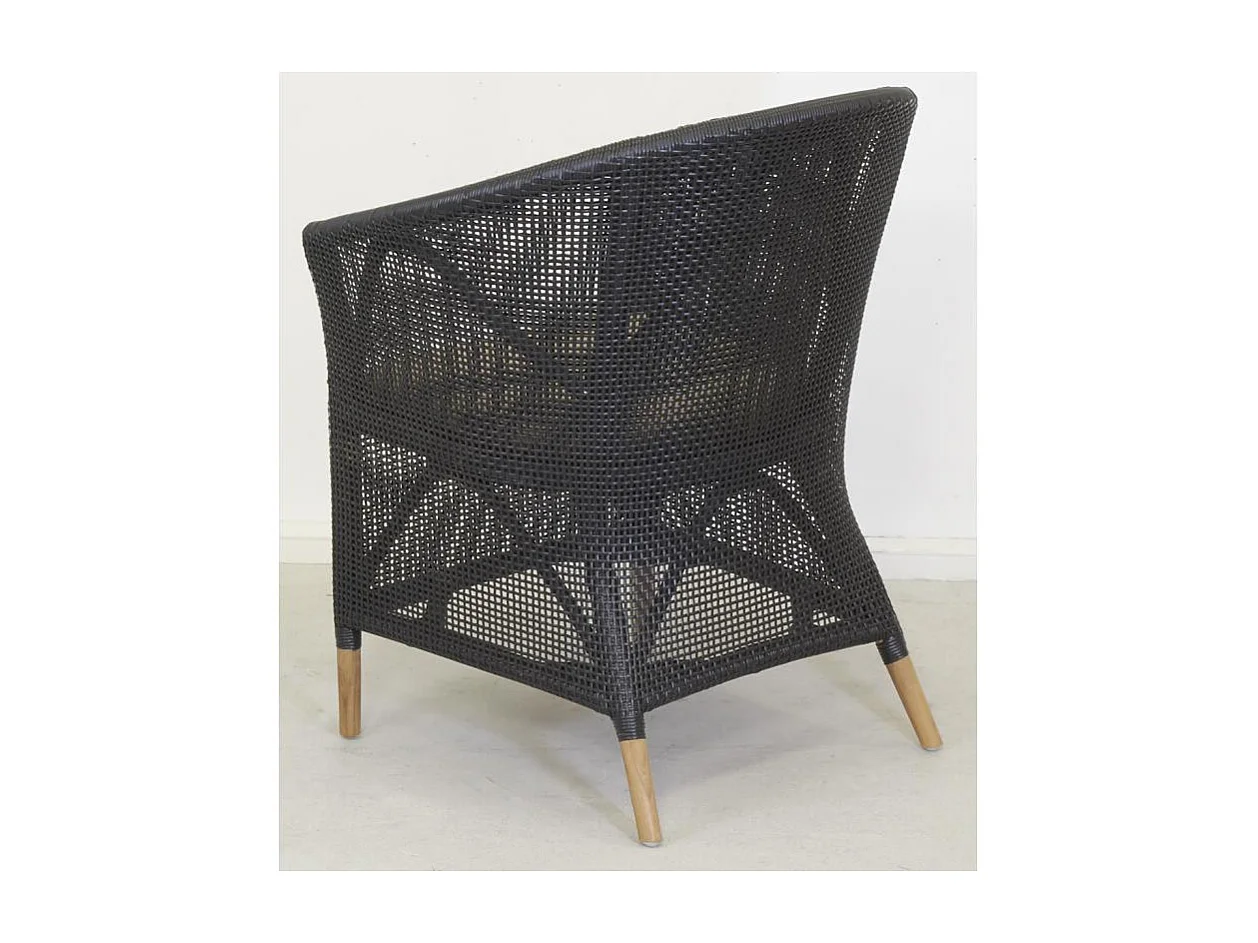 Fauteuil en résine noire et teck + coussin extérieur