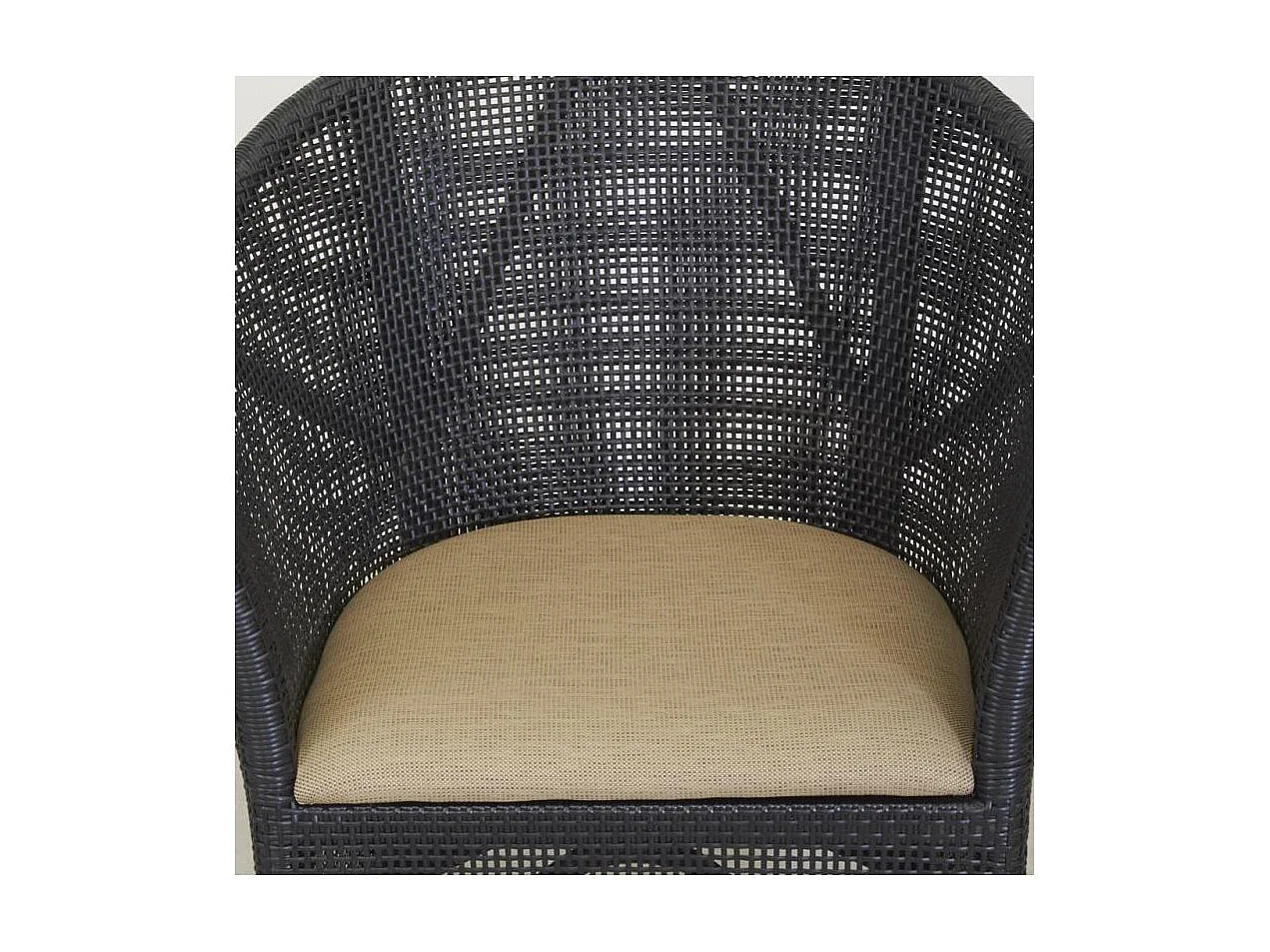 Fauteuil en résine noire et teck + coussin extérieur