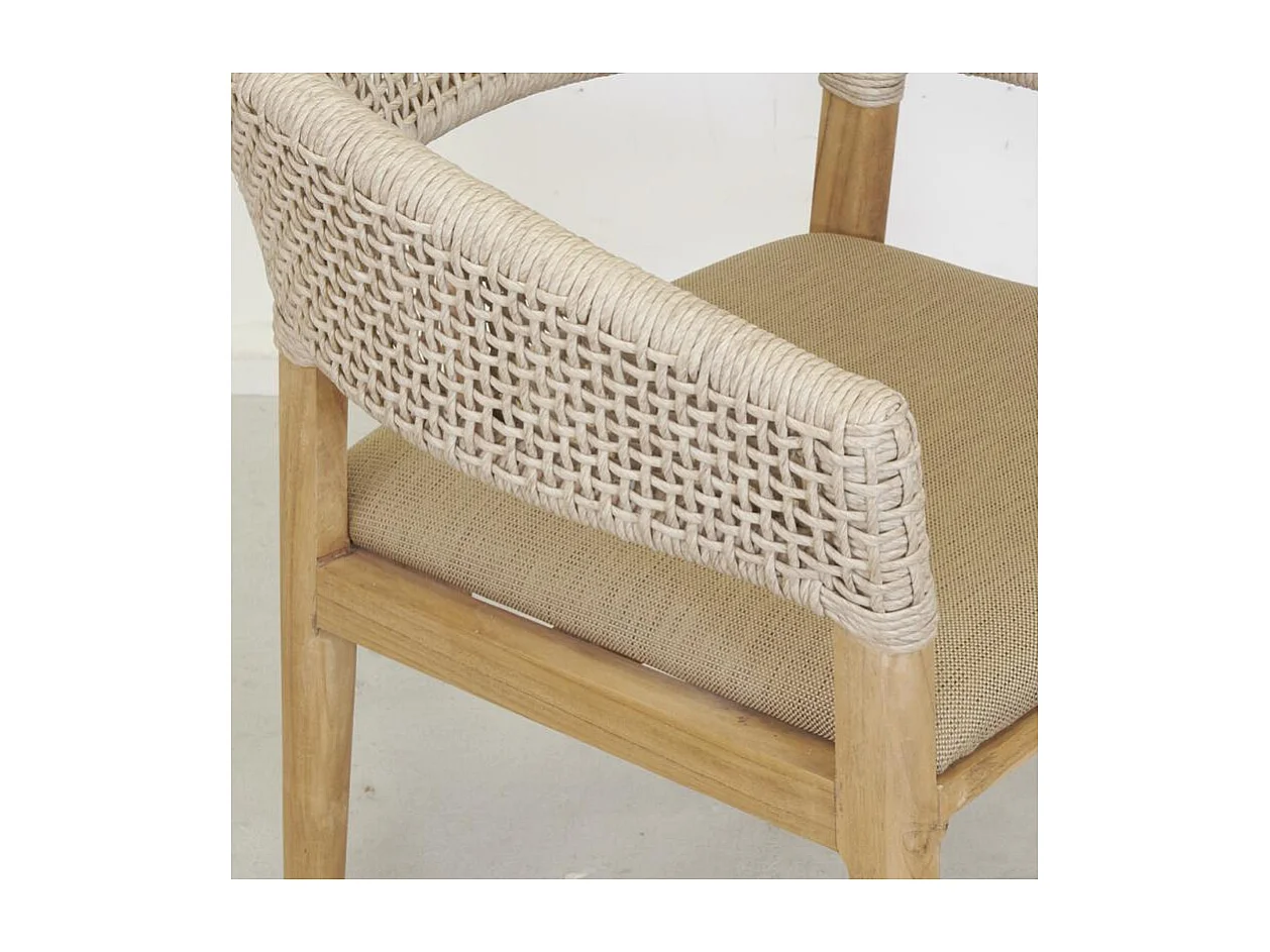 Fauteuil extérieur en teck et résine + coussin