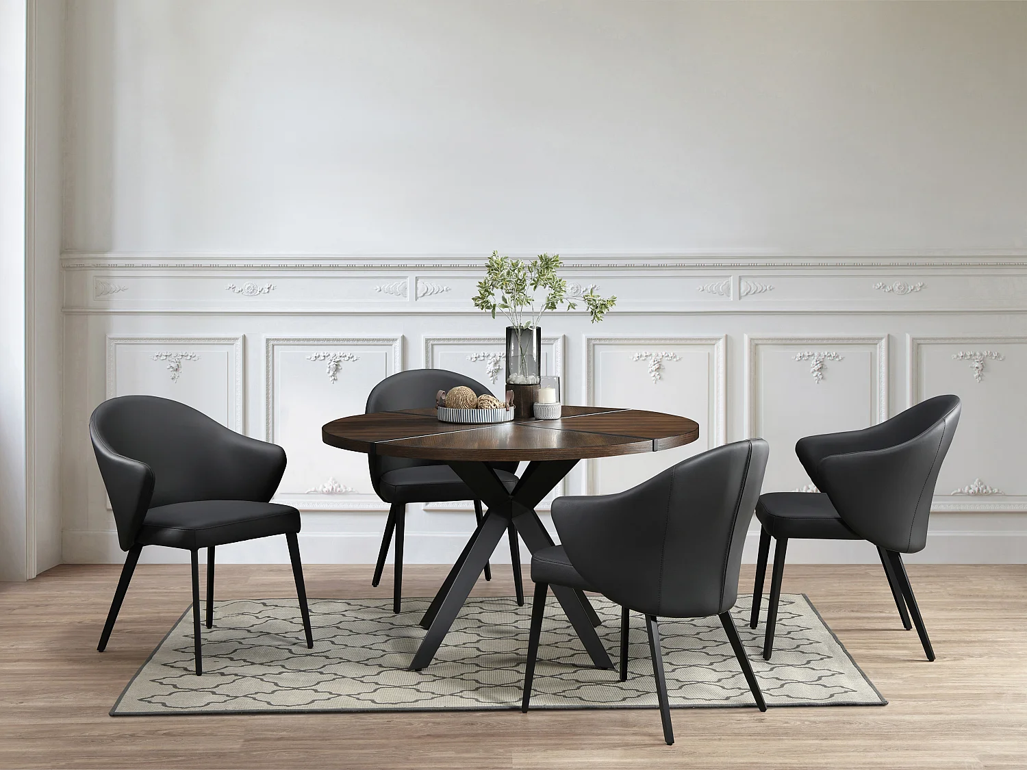 Chaise avec accoudoirs en cuir et acier - Noir - MIBELLY de Maison Céphy