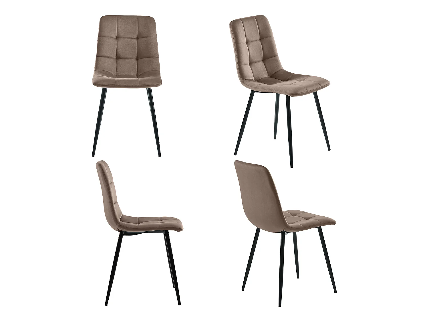 Lot de 4 Chaises de salle à manger - structure en métal - tissu en velours - marron