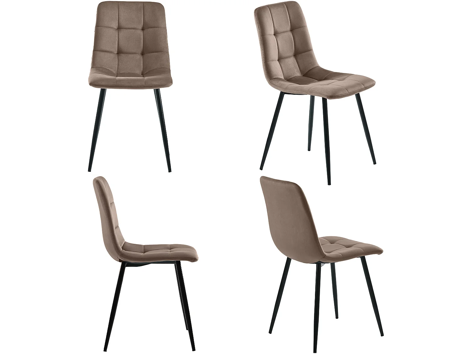 Set van 4 eetkamerstoelen - metalen structuur - stof fluweel - bruin