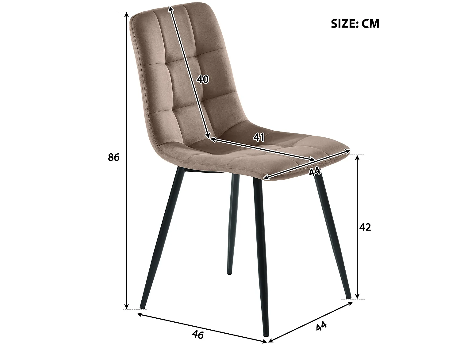 Set van 4 eetkamerstoelen - metalen structuur - stof fluweel - bruin