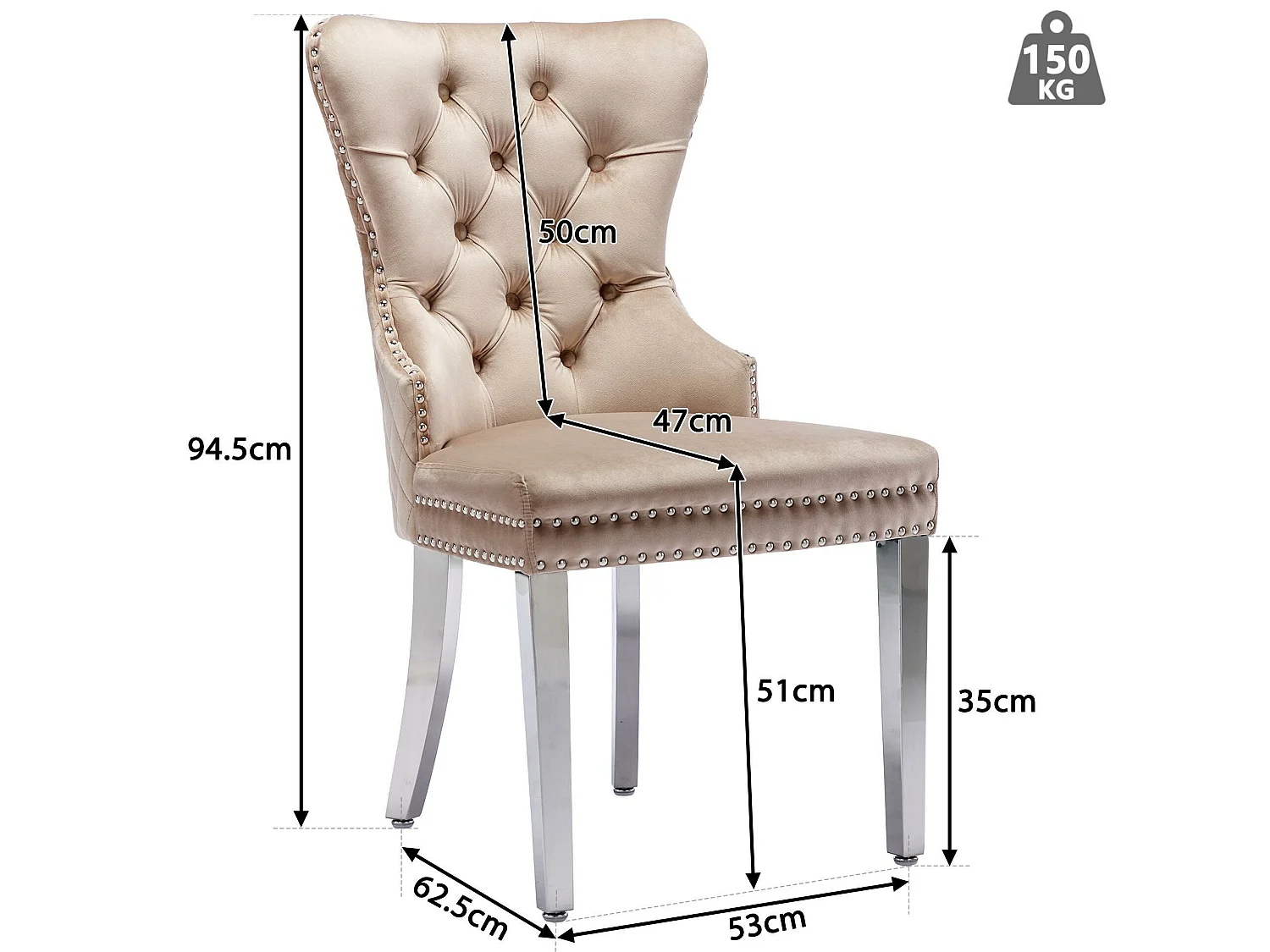 Lot de 2 chaises en velours avec pieds métallique - Beige