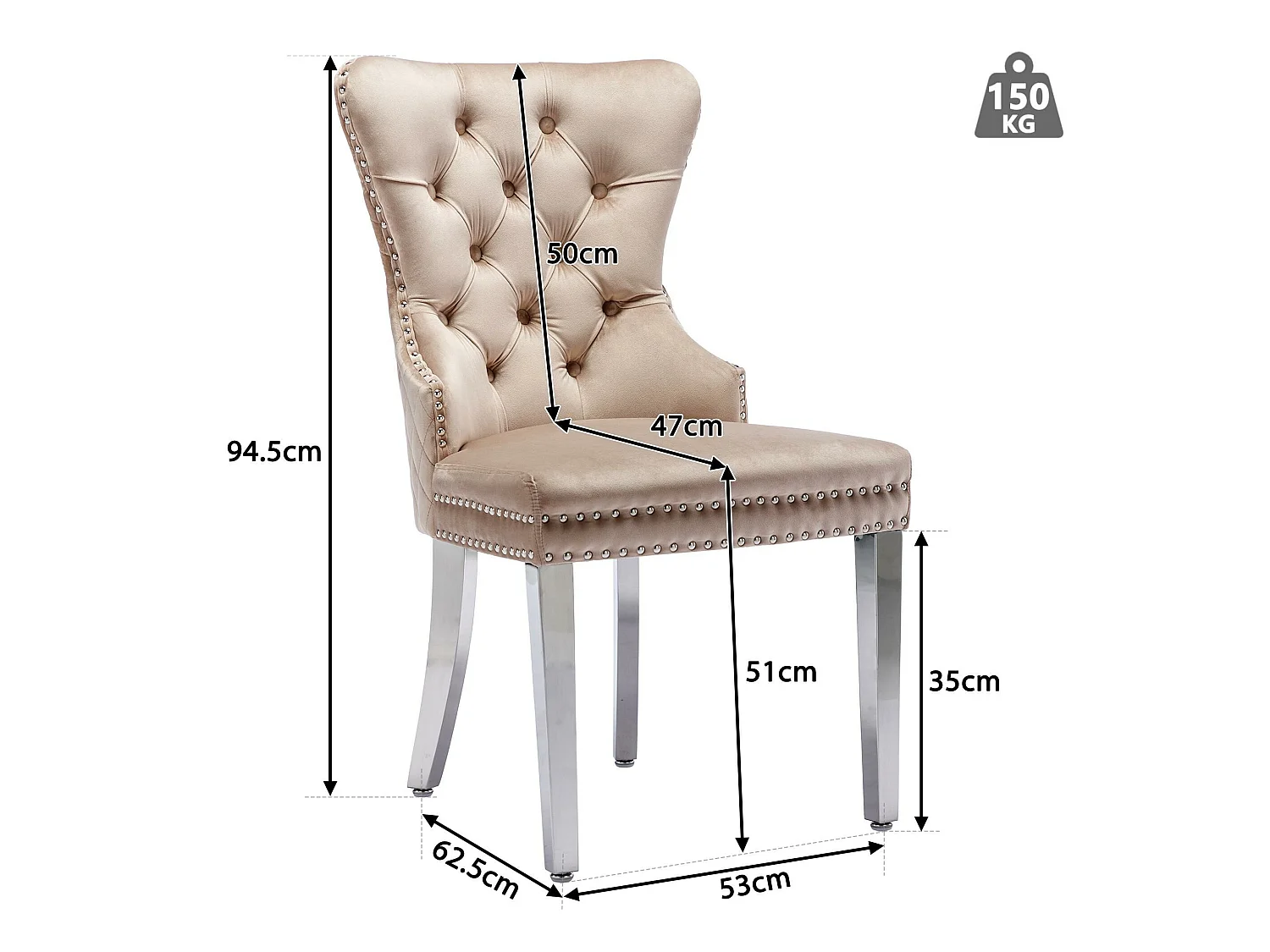 Lot de 2 chaises en velours avec pieds métallique - Beige