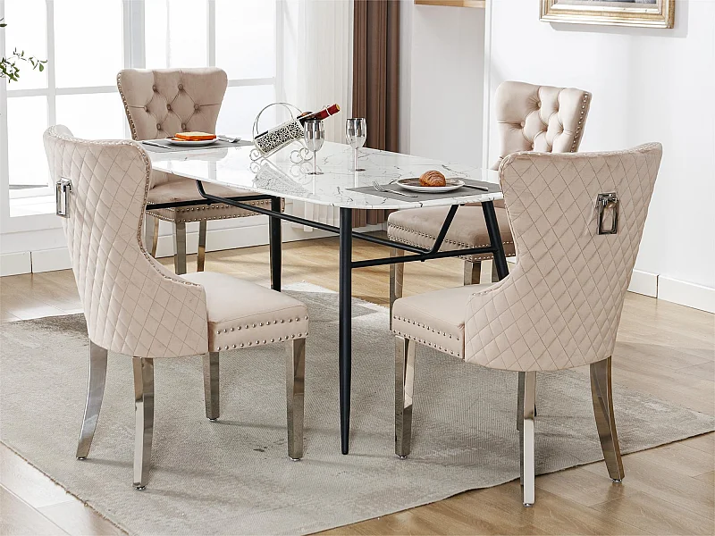 Set van 4 fluwelen stoelen met metalen poten - Beige