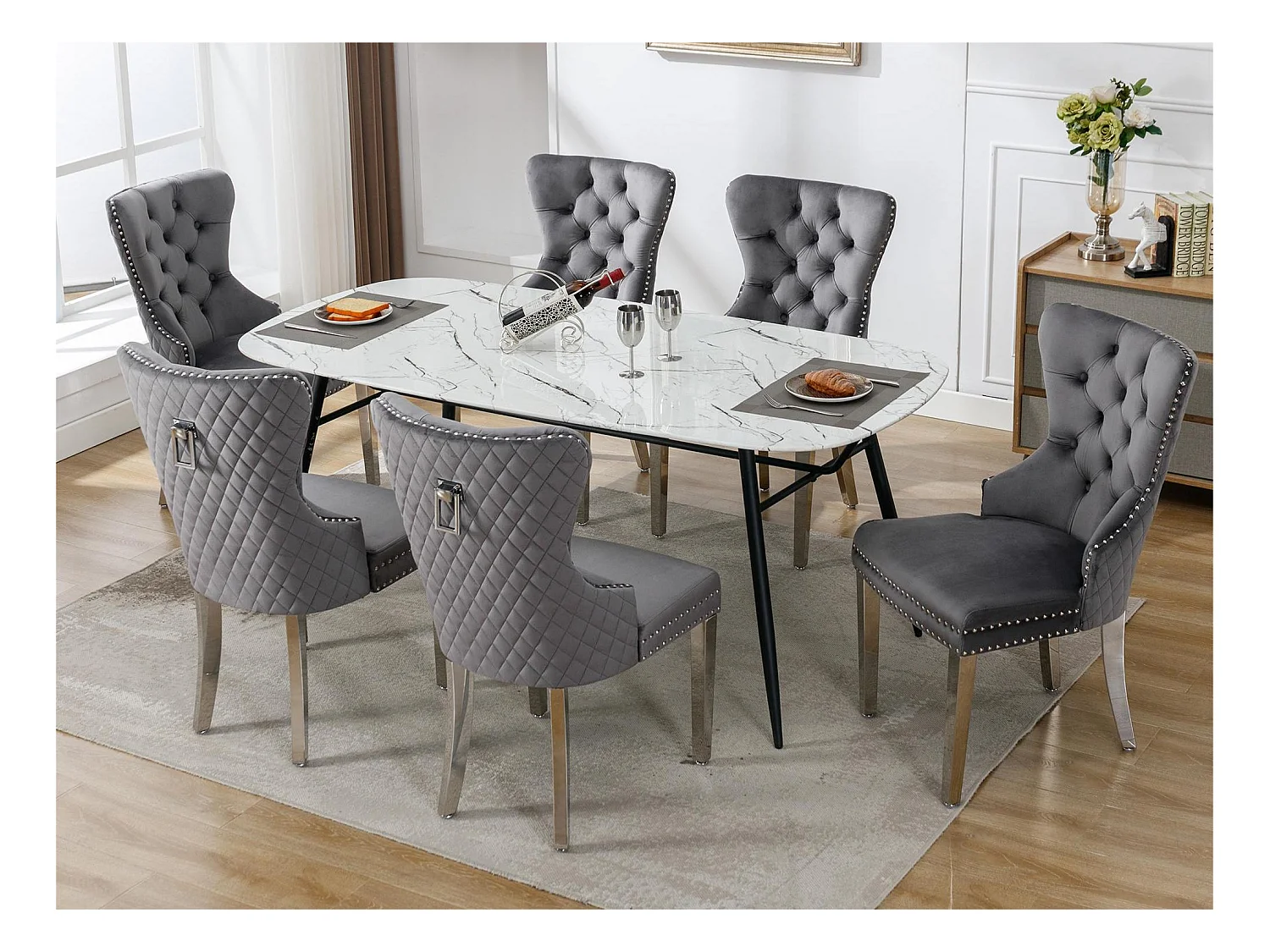 Lot de 6 chaises en velours avec pieds métallique - Gris