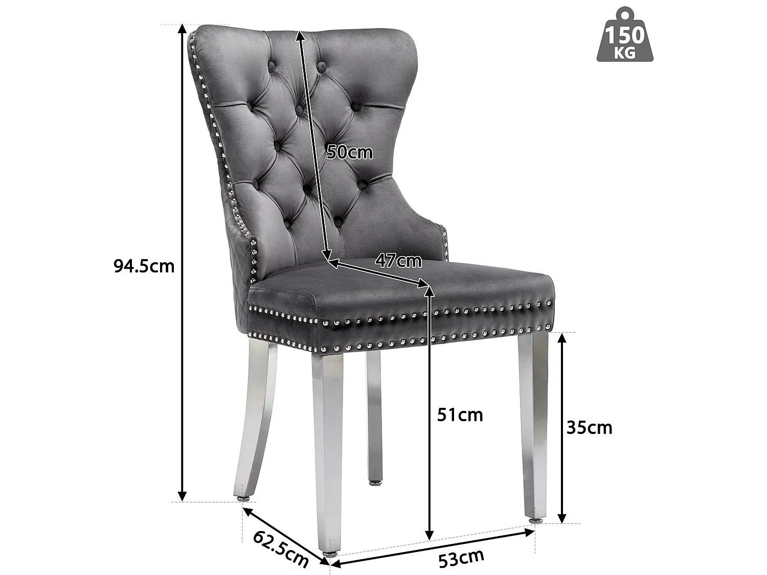 Lot de 4 chaises en velours avec pieds métallique - Gris