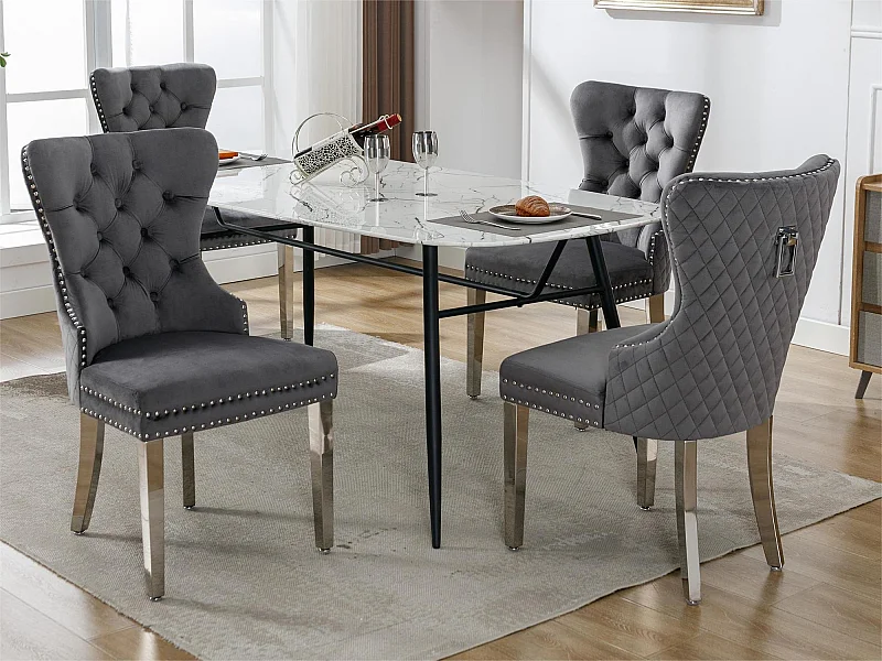 Set van 4 fluwelen stoelen met metalen poten - Grijs