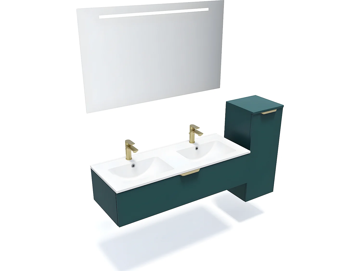 Meuble de salle de bain suspendu double vasque intégrée 120cm 1 tiroir Bleu + miroir + colonne ouverture droite - Venice