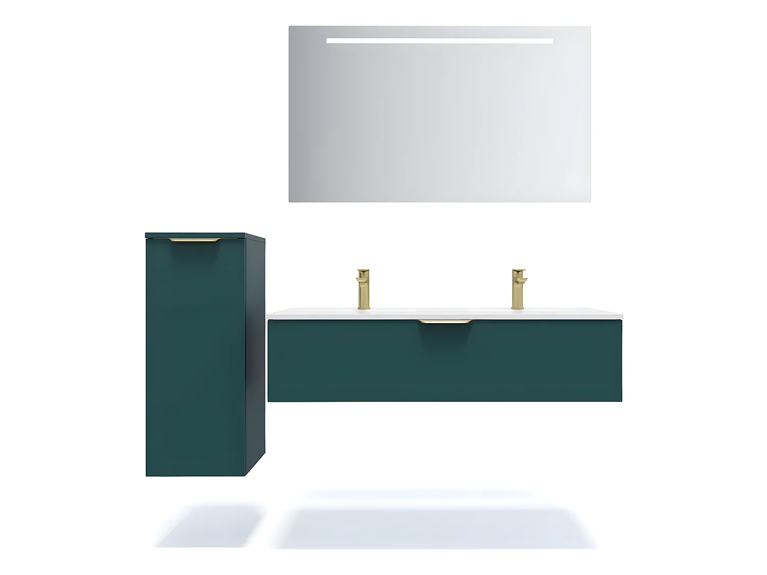 Meuble de salle de bain suspendu double vasque intégrée 120cm 1 tiroir Bleu + miroir + colonne ouverture gauche - Venice