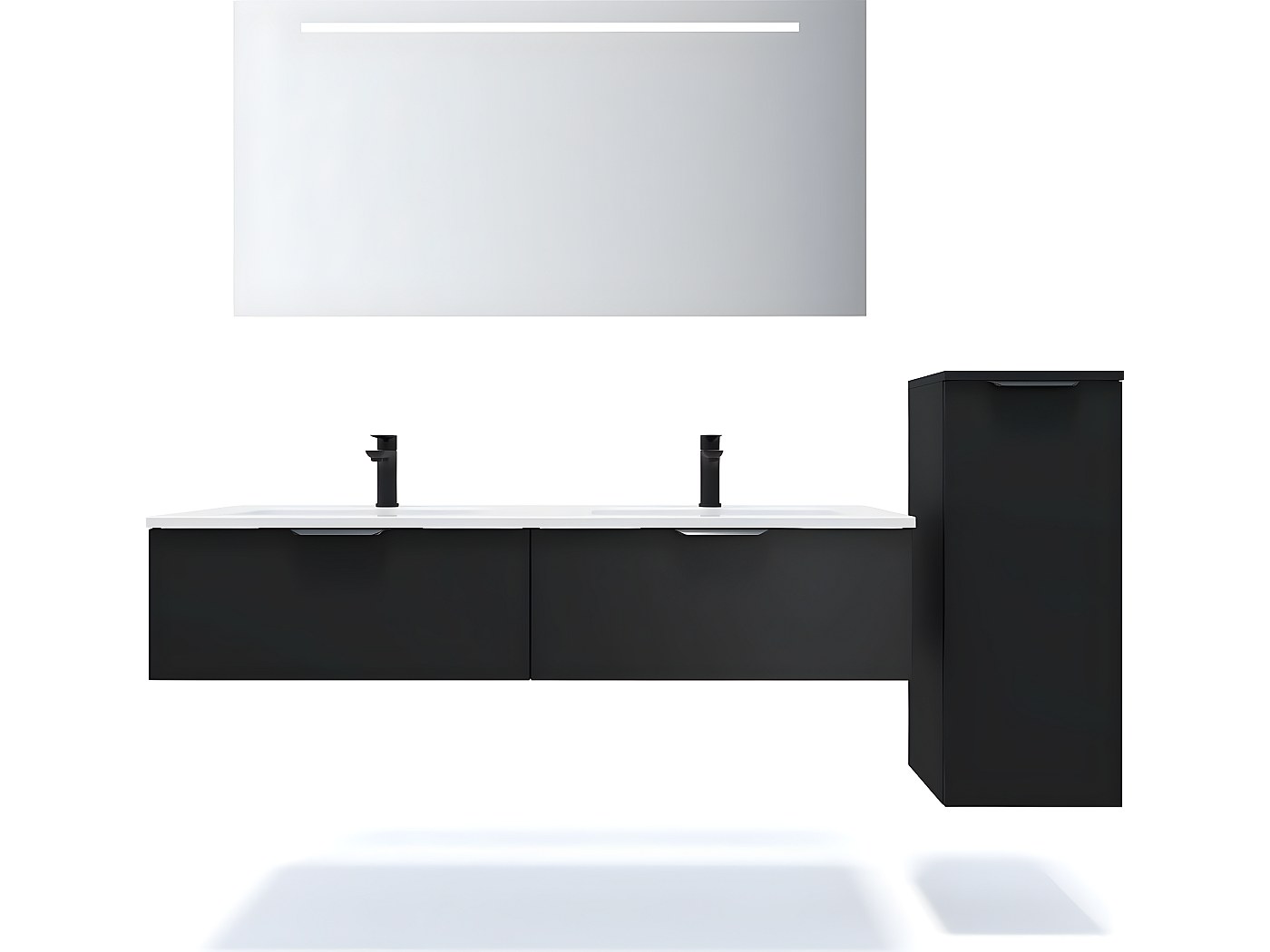 Meuble de salle de bain suspendu double vasque intégrée 140cm 2 tiroirs