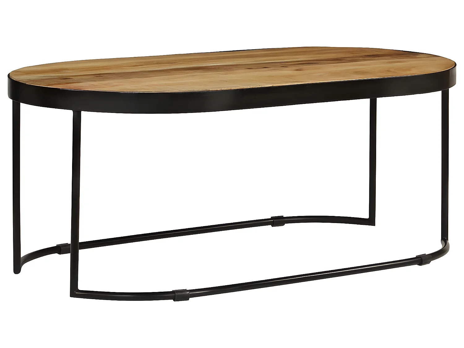 Table basse Ovale Bois massif de manguier brut et acier 100 cm