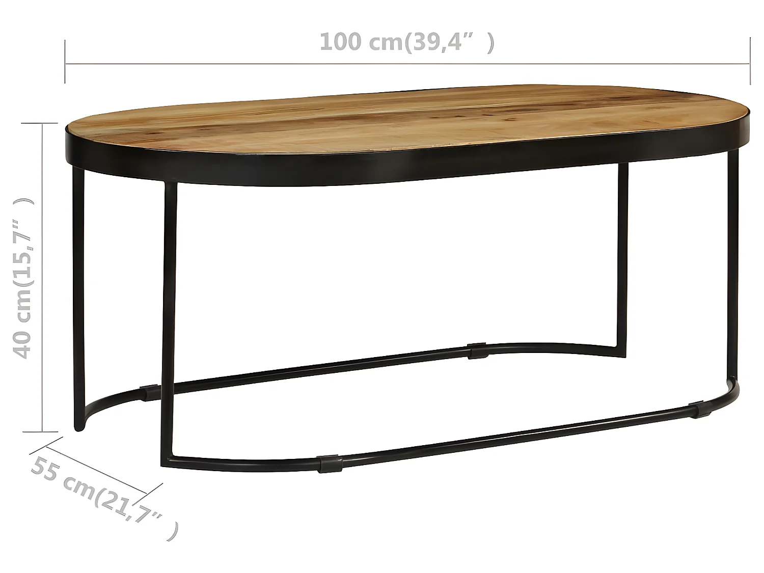 Table basse Ovale Bois massif de manguier brut et acier 100 cm