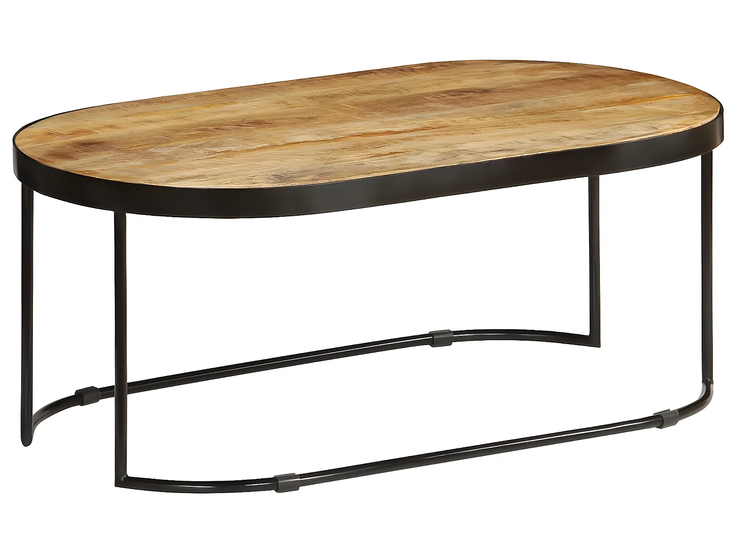 Table basse Ovale Bois massif de manguier brut et acier 100 cm