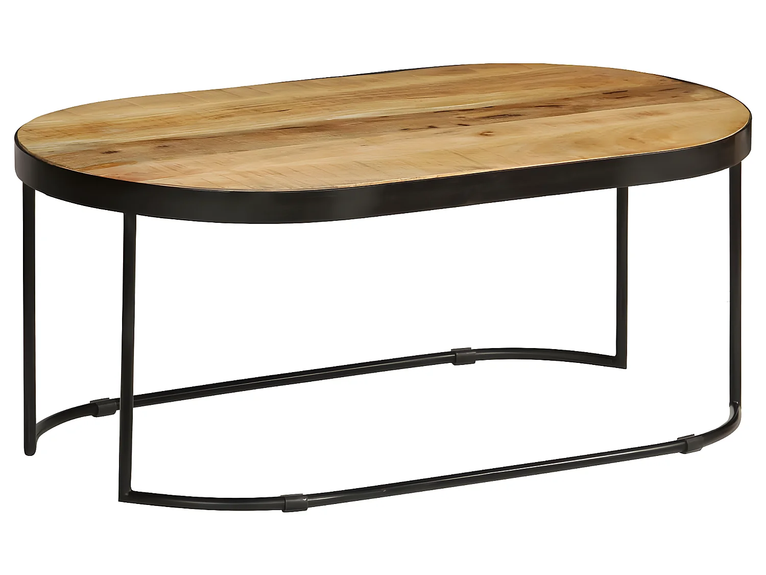 Table basse Ovale Bois massif de manguier brut et acier 100 cm