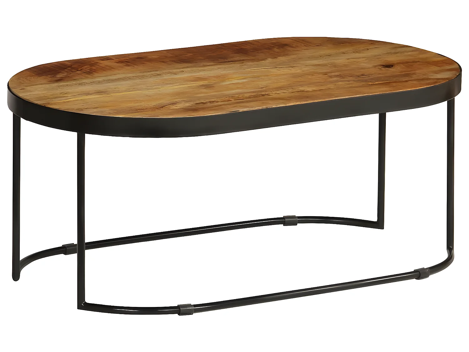 Table basse Ovale Bois massif de manguier brut et acier 100 cm