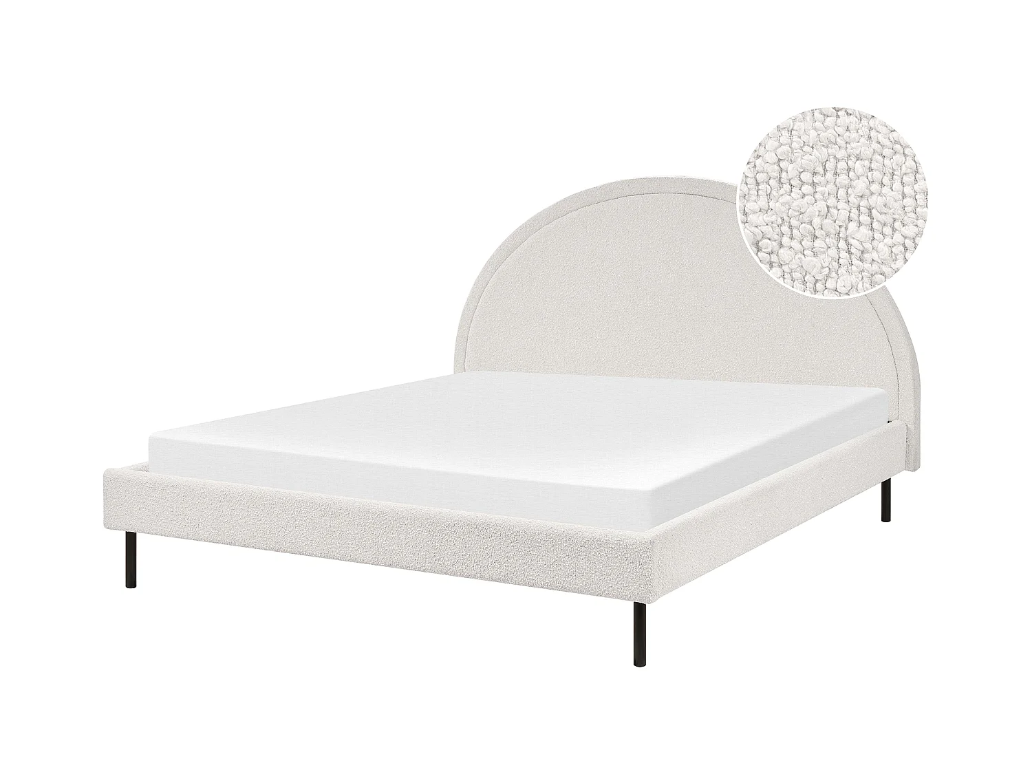 Bett Bouclé weiß mit Lattenrost 160 x 200 cm rundes Kopfteil Retro Margut