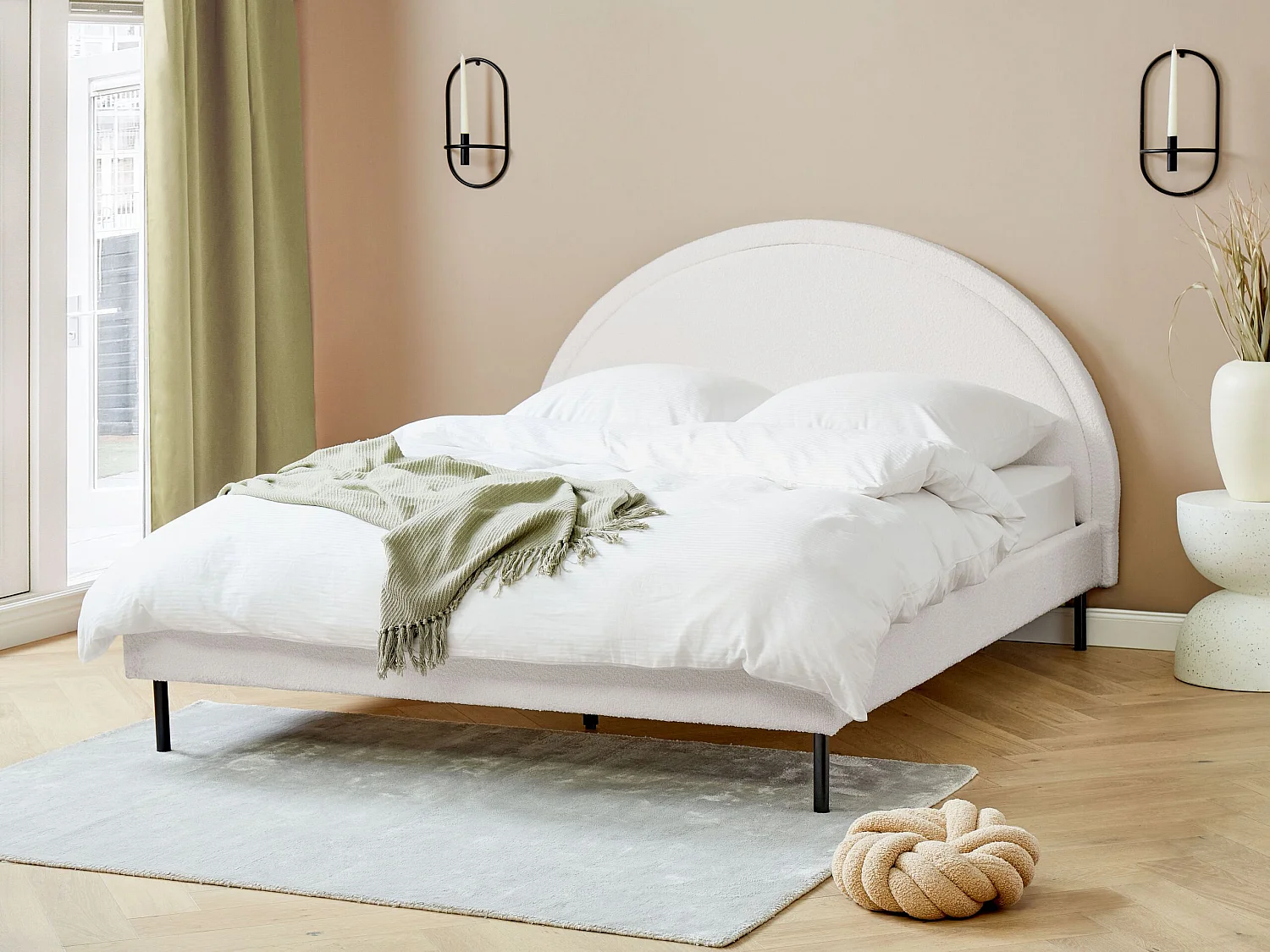 Bed Bouclé MARGUT 160 x 200 cm Wit