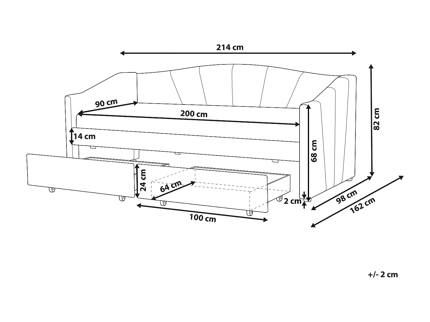 Bedbank met opbergruimte Stof VITTEL 90 x 200 cm Roze