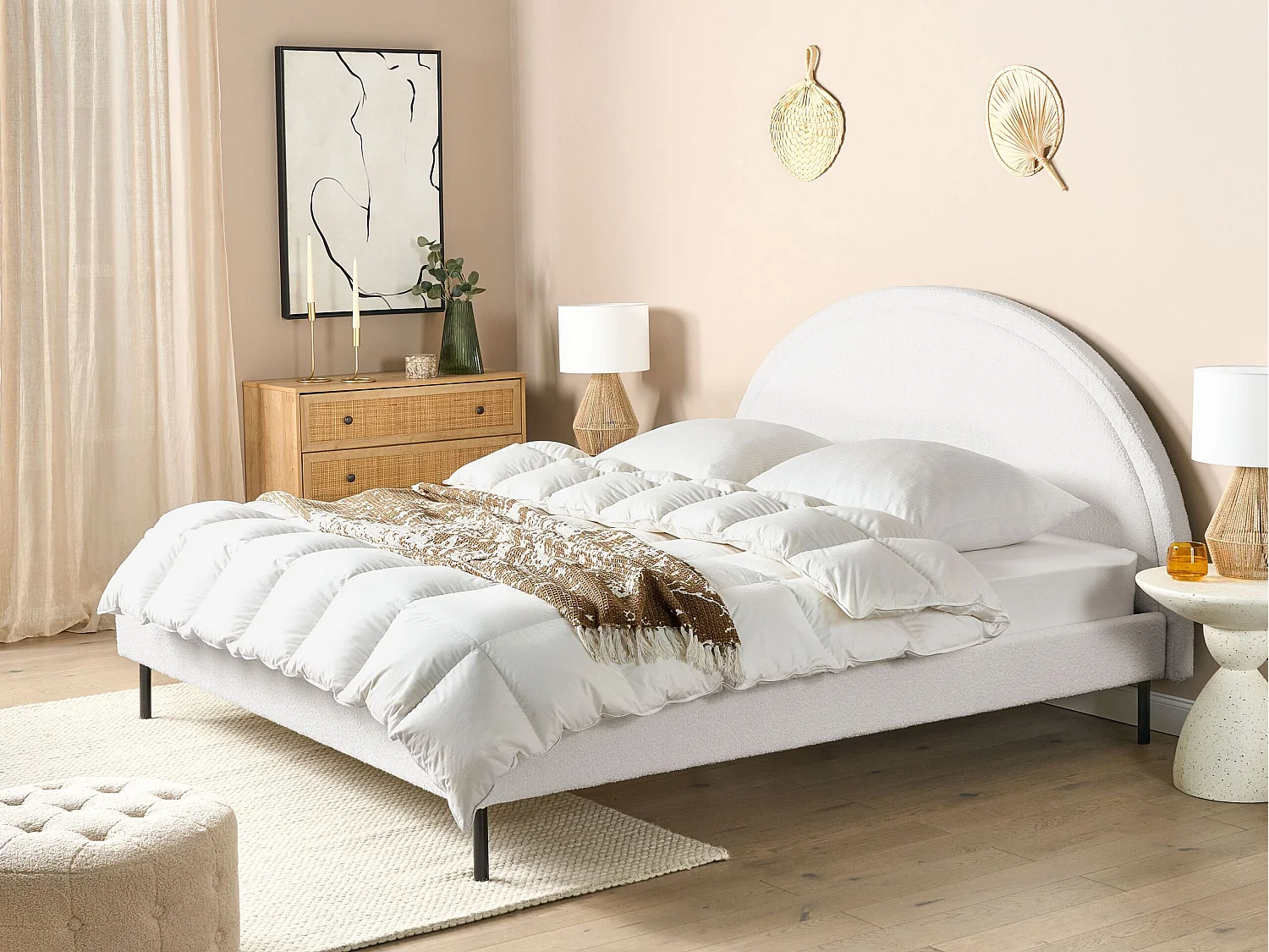 Bed Bouclé MARGUT 180 x 200 cm Wit