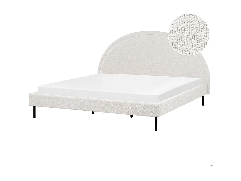 Letto Bouclé MARGUT 180 x 200 cm Bianco