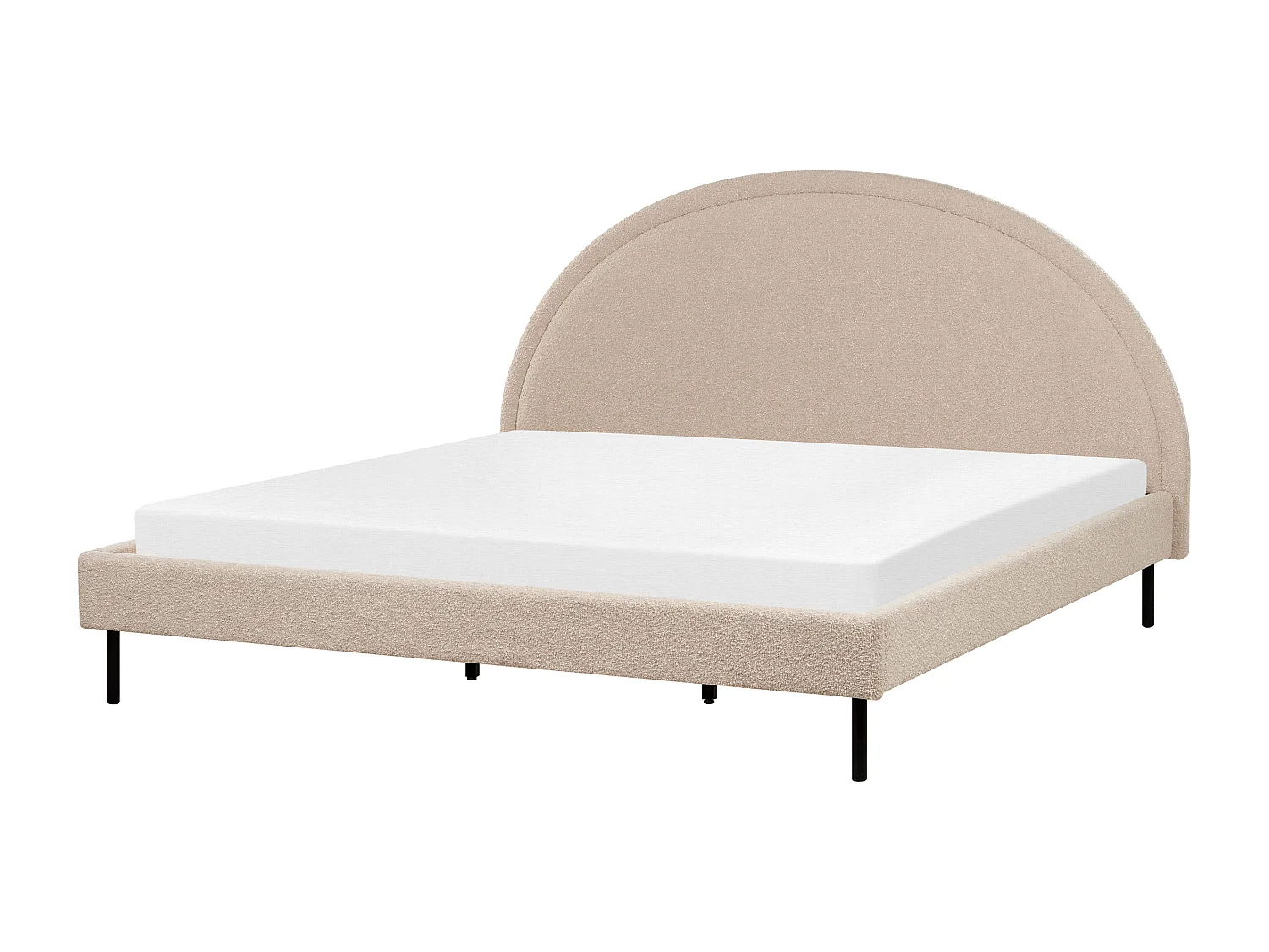 Bett Bouclé beige mit Lattenrost 180 x 200 cm rundes Kopfteil Retro Margut