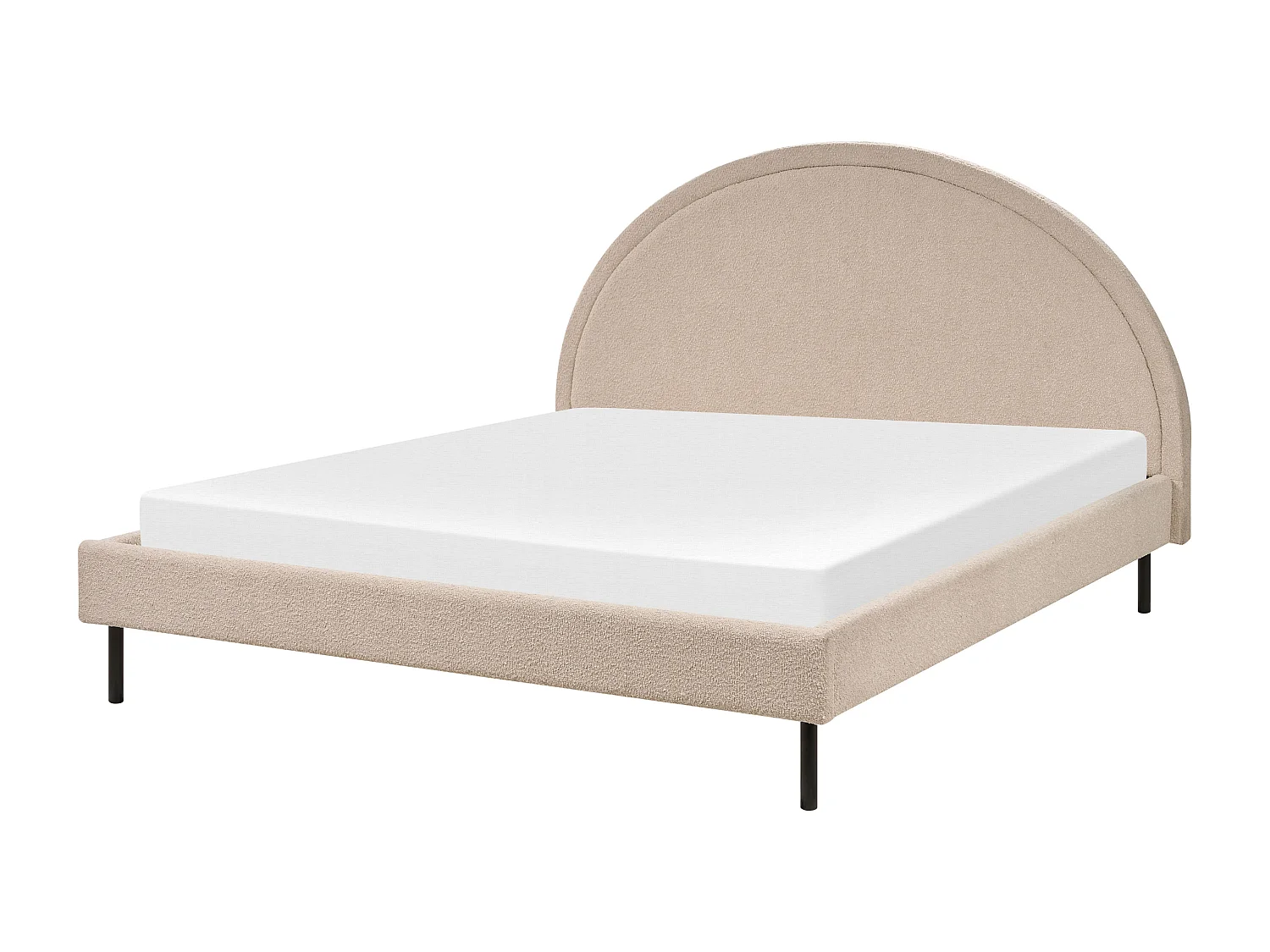 Bett Bouclé beige mit Lattenrost 160 x 200 cm rundes Kopfteil Retro Margut