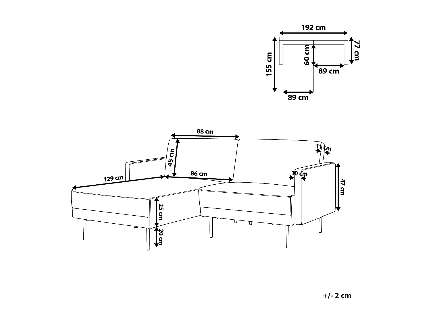 2-Sitzer Ecksofa mit hohen Metallbeinen beige rechtsseitig Glamour Modern Breda