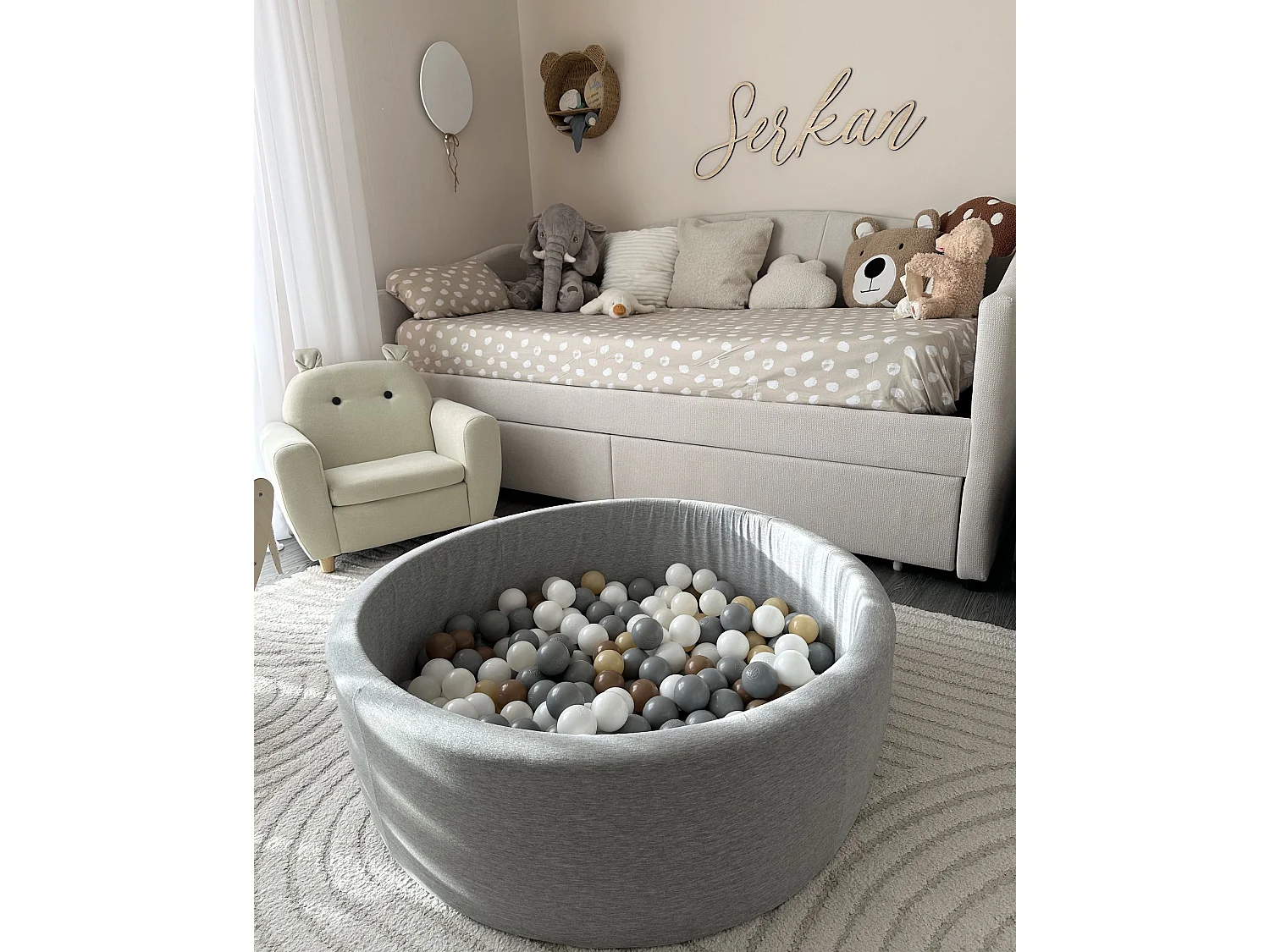 Lit de jour avec rangement Tissu VITTEL 90 x 200 cm Beige clair