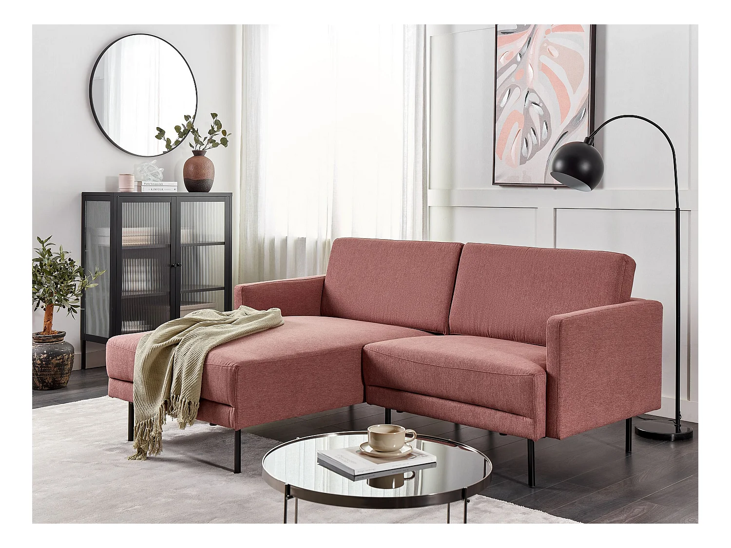 Divano angolare BREDA Tessuto Rosa 2 posti Lato destro