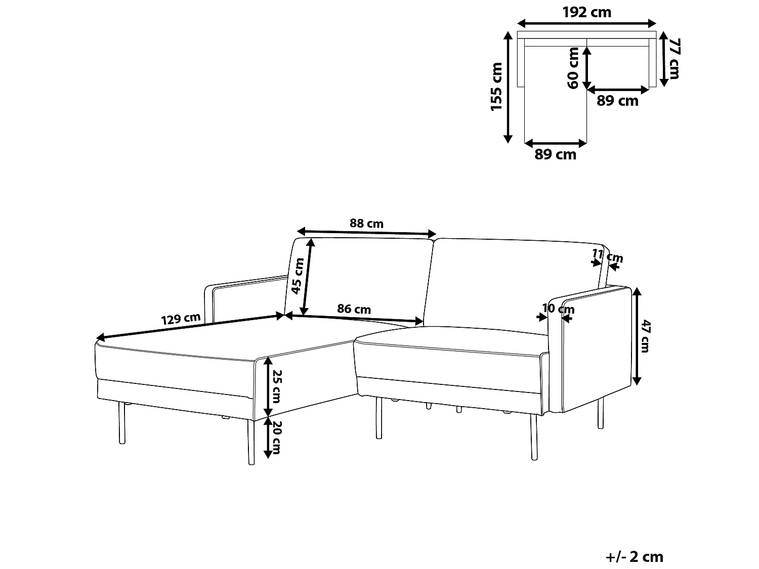 Canapé d\'Angle Moderne Côté Droit Canapé 2 Places avec Pieds en Métal Dossier Rembourré en Tissu Rose Breda