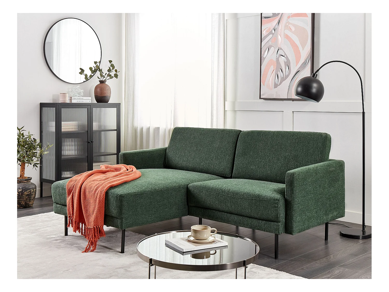 Canapé d'Angle Moderne Côté Droit Canapé 2 Places avec Pieds en Métal en Tissu Vert Foncé Dossier Rembourré Breda