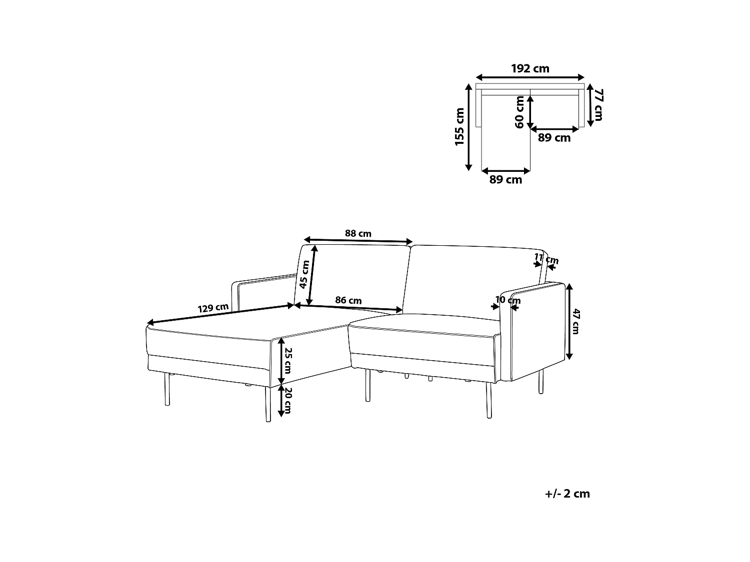Canapé d'Angle Moderne Côté Droit Canapé 2 Places avec Pieds en Métal en Tissu Vert Foncé Dossier Rembourré Breda