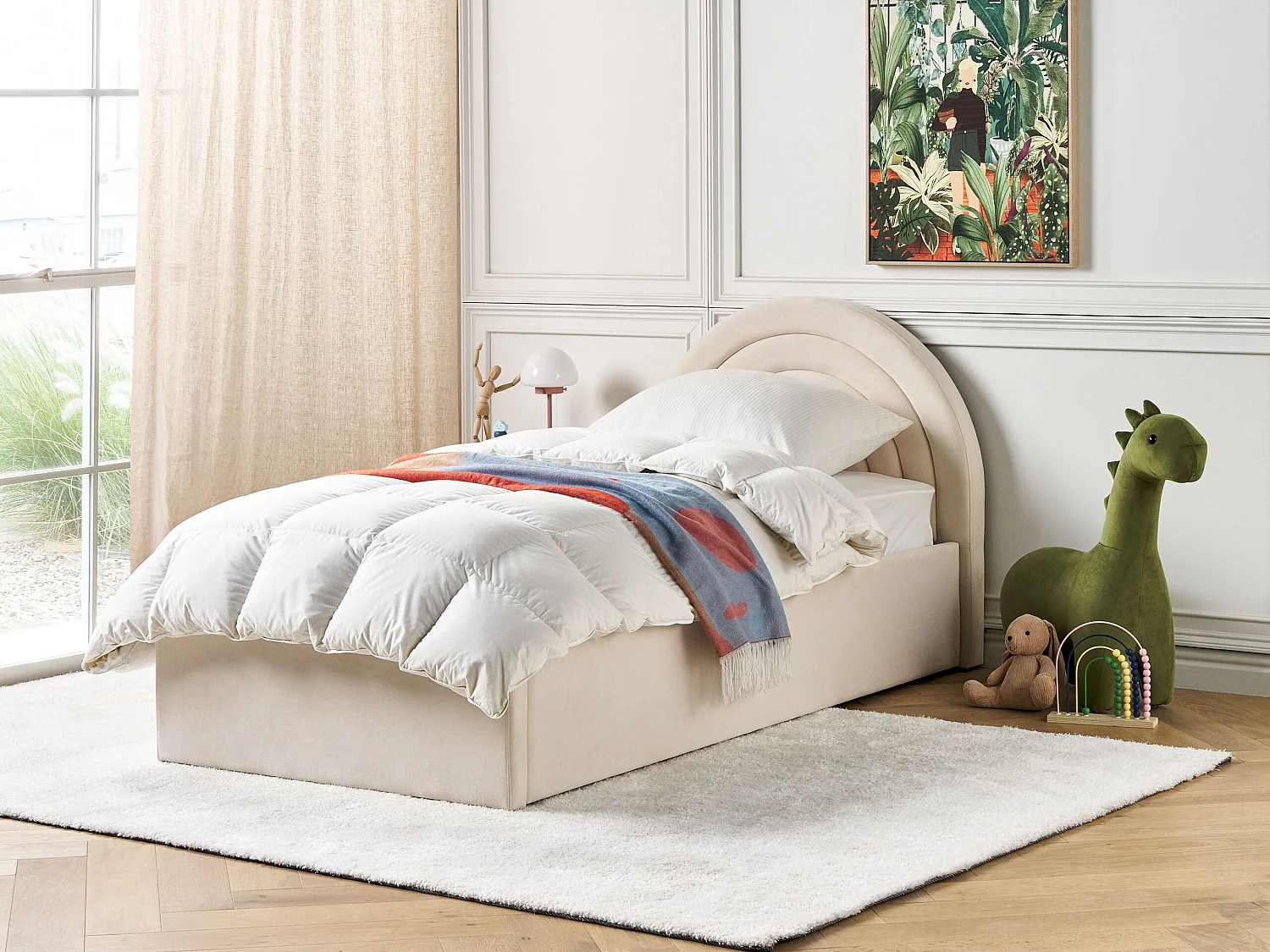 Lit avec coffre en velours beige 90 x 200 cm ANET