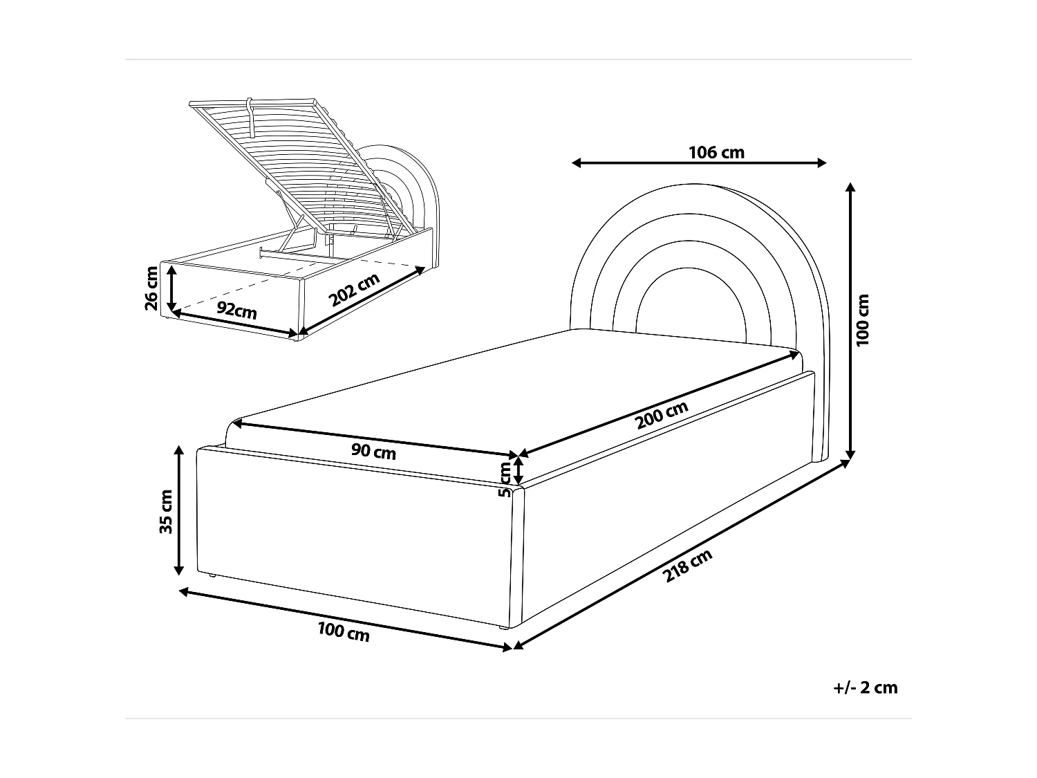 Bed met opbergruimte beige 90 x 200 cm ANET