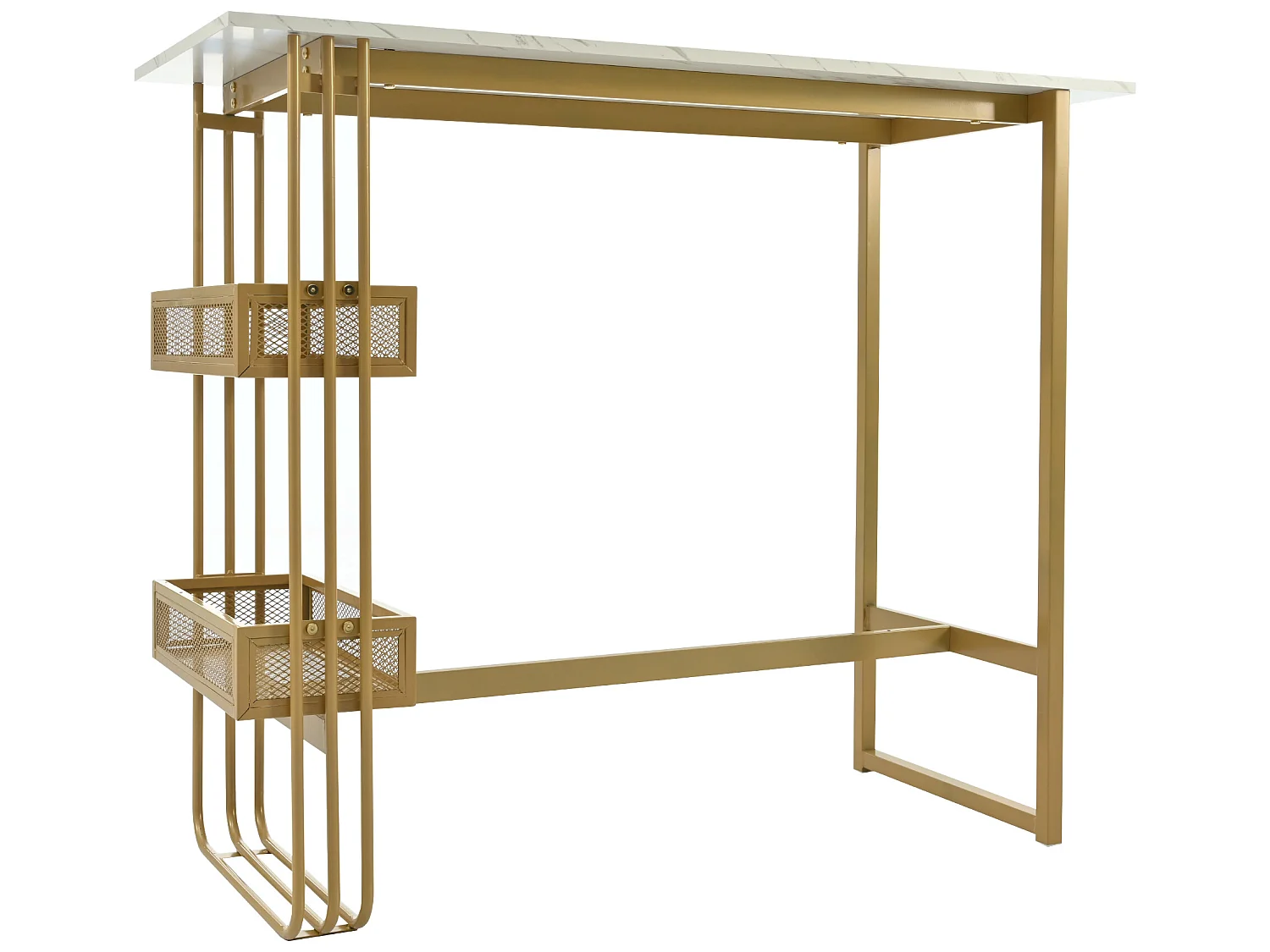 Table de bar 120cm avec rangement - structure métallique - style contemporain - Doré