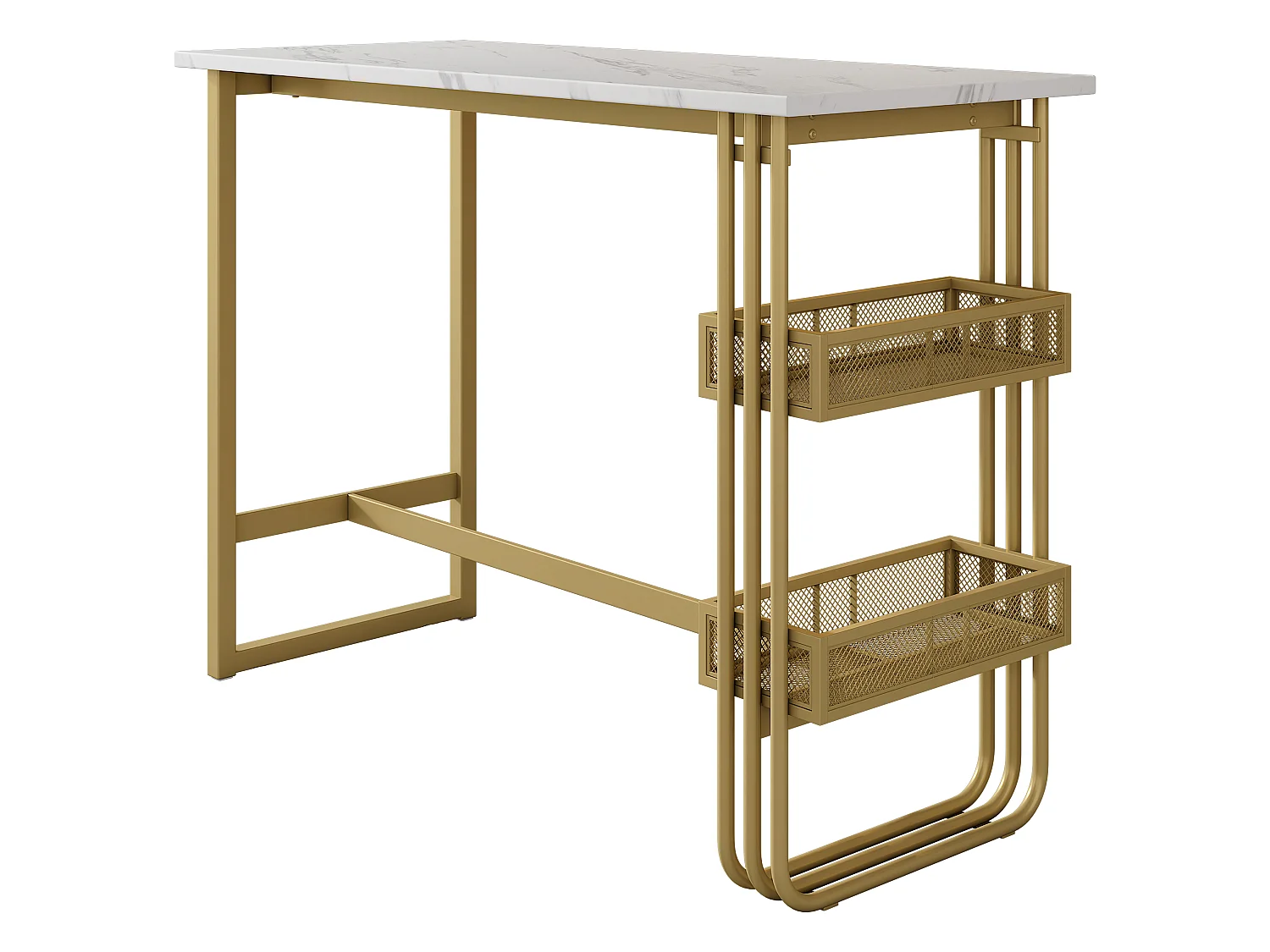Table de bar 120cm avec rangement - structure métallique - style contemporain - Doré