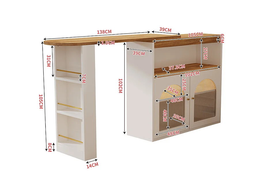 Buffet、Meuble de bar pivotant et escamotable avec LED - grand espace de rangement - style contemporain - Blanc