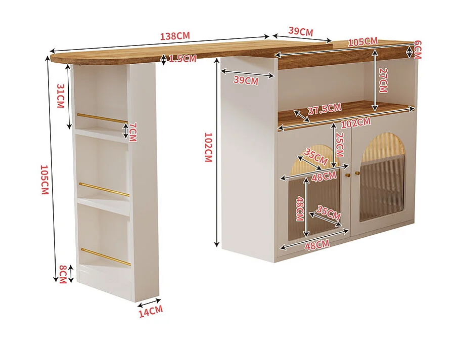 Buffet、Meuble de bar pivotant et escamotable avec LED - grand espace de rangement - style contemporain - Blanc