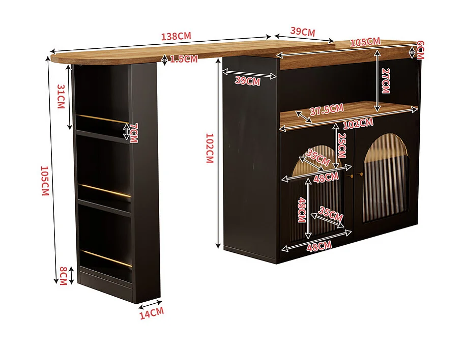 Credenza, mobile bar girevole e retrattile con LED - ampio spazio di archiviazione - stile contemporaneo - Nero