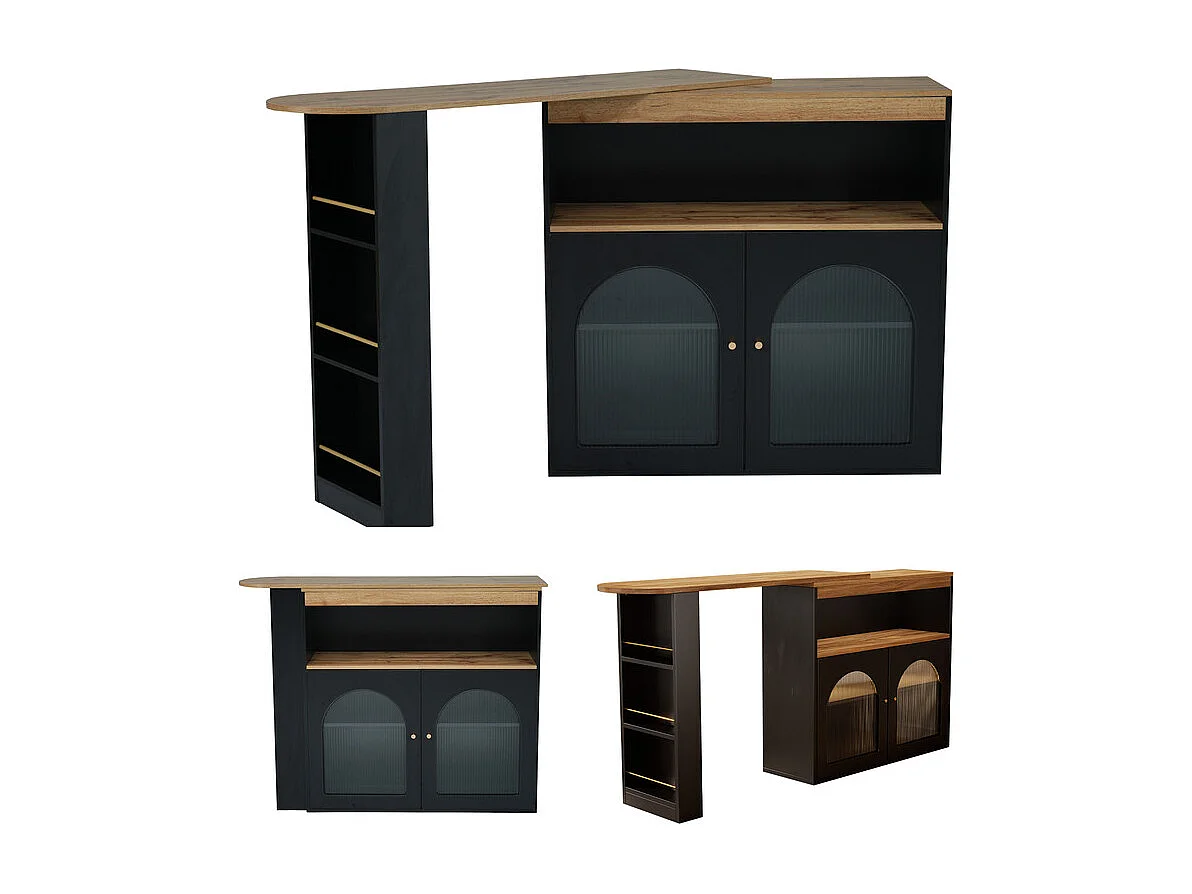Credenza, mobile bar girevole e retrattile con LED - ampio spazio di archiviazione - stile contemporaneo - Nero