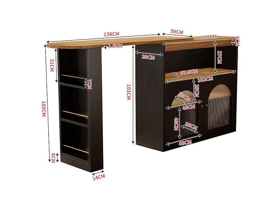 Dressoir、Draaibare en uitschuifbare barkast met LED - grote opbergruimte - eigentijdse stijl - Zwart