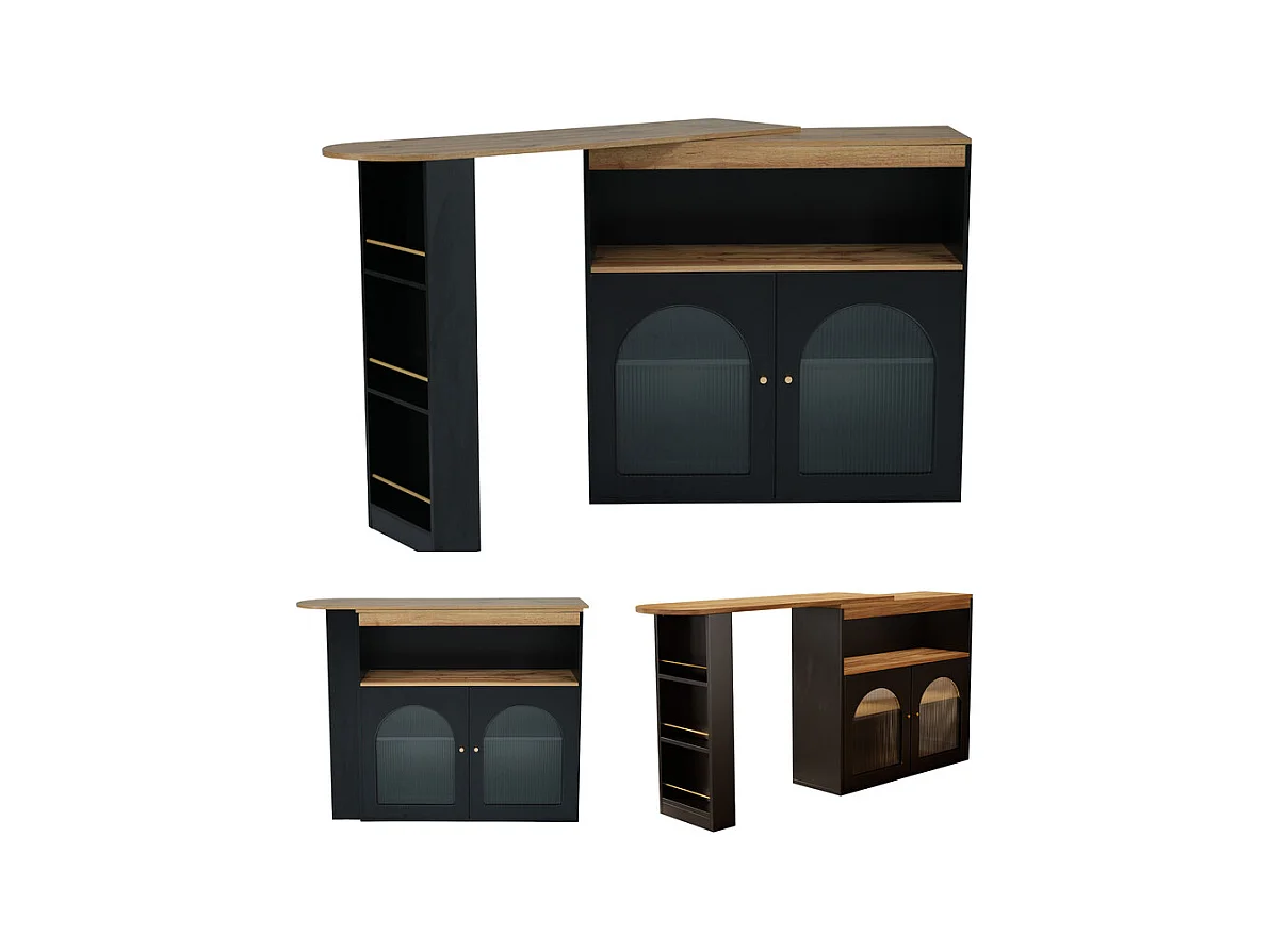 Dressoir、Draaibare en uitschuifbare barkast met LED - grote opbergruimte - eigentijdse stijl - Zwart