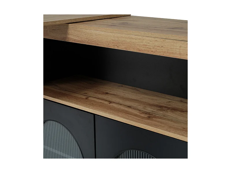 Dressoir、Draaibare en uitschuifbare barkast met LED - grote opbergruimte - eigentijdse stijl - Zwart