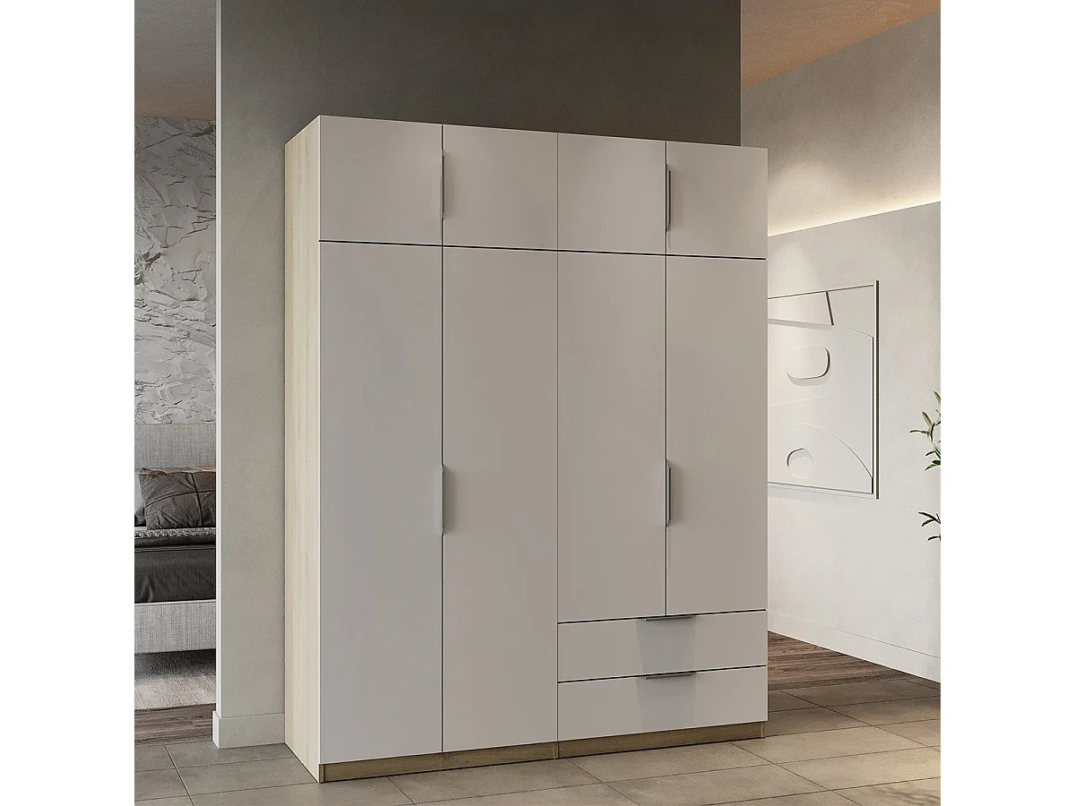 Roupeiro AMBIHOME SHADE 14 - Branco/Carvalho, C157xP51xA203cm