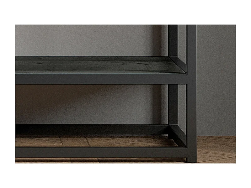 Konsolentisch für das Wohnzimmer mit Schublade, Industriestil, aus exotischem Massivholz von schwarzer Mangolie und Metallstruktur, Kollektion MADEIRO