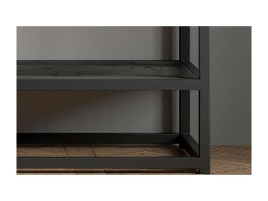 vente unique Console salon avec tiroir style industriel bois massif exotique de Mangolia noir et structure métal collection MADEIRO