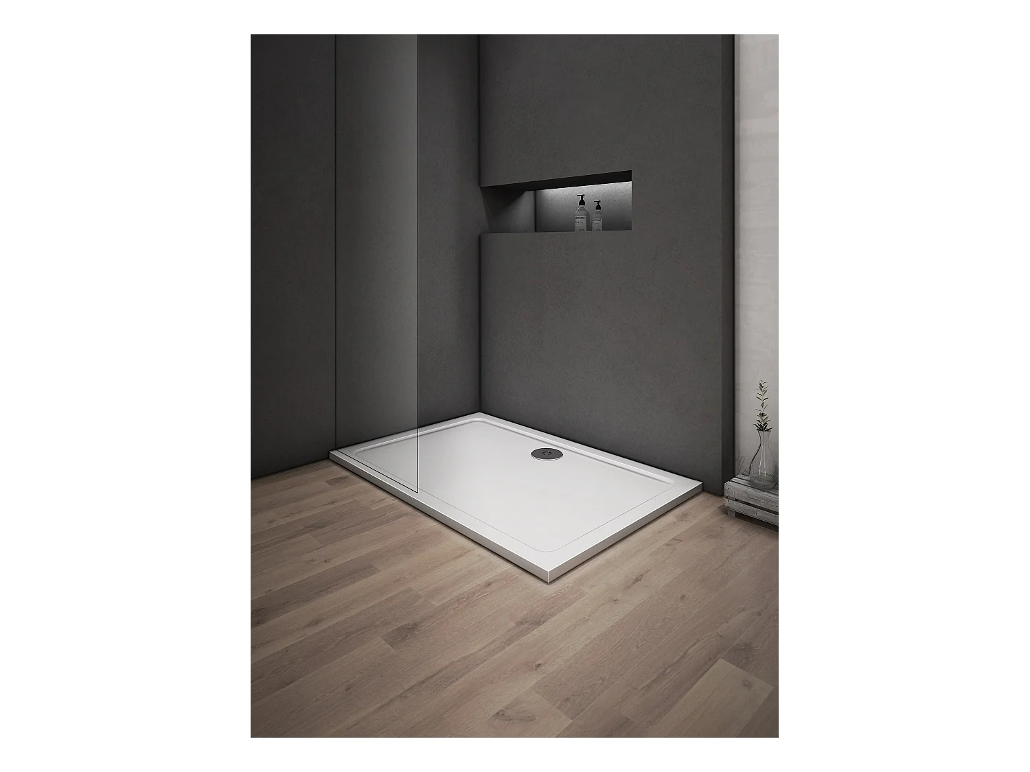 AICA Extra vlakke douchebak 110x90cm Hars en minerale vulstoffen WITTE RECHTHOEK