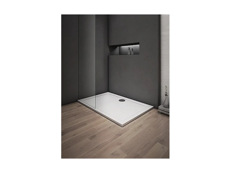 AICA Extra vlakke douchebak 90x70cm Hars en minerale vulstoffen WITTE RECHTHOEK